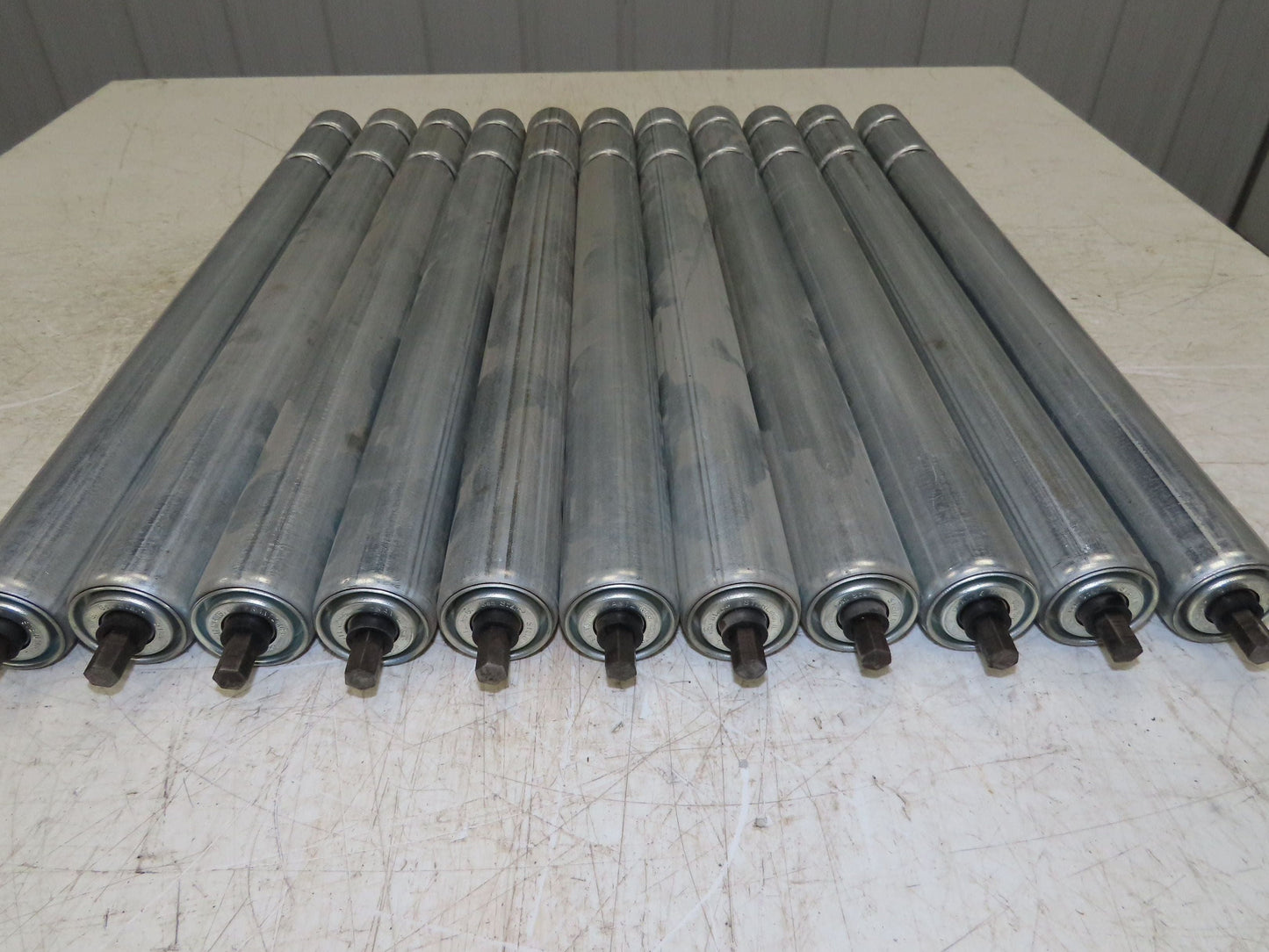 1.9" Conveyor Roller 24"BF Double Groove O-Ring Galvanized Steel Lot of 11