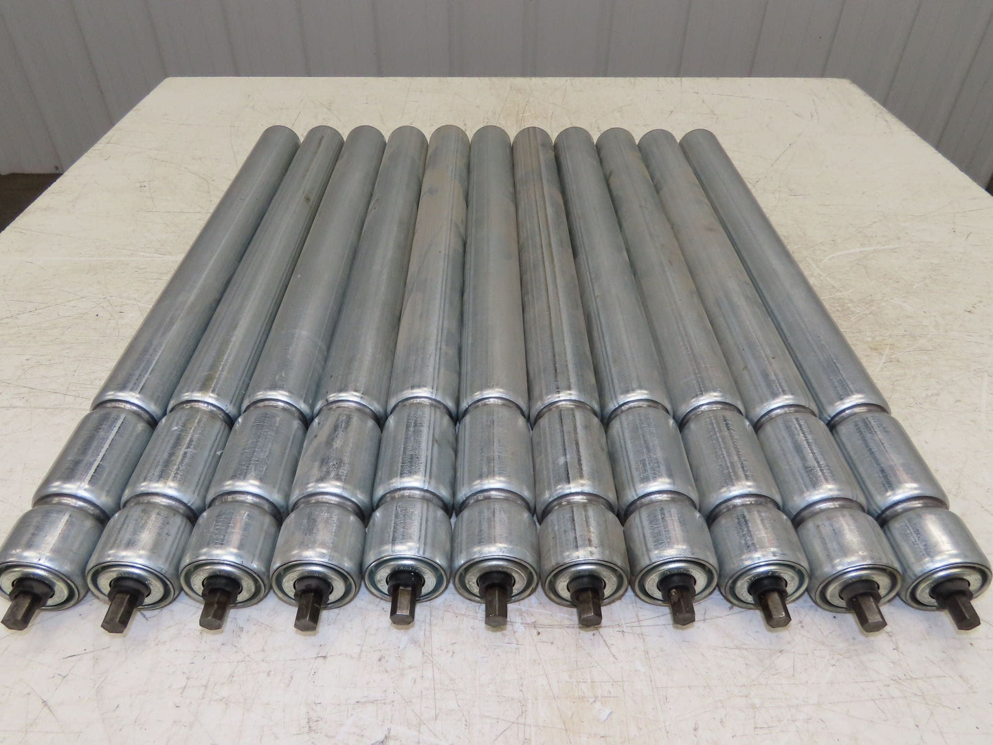 1.9" Conveyor Roller 24"BF Double Groove O-Ring Galvanized Steel Lot of 11