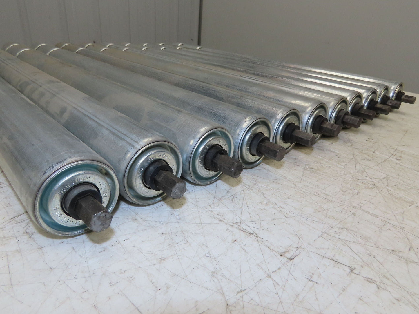 1.9" Conveyor Roller 24"BF Double Groove O-Ring Galvanized Steel Lot of 11