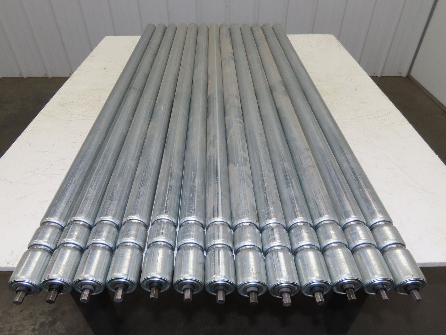 1.9" Conveyor Roller 52"BF Double Groove O-Ring Galvanized Steel Lot of 13