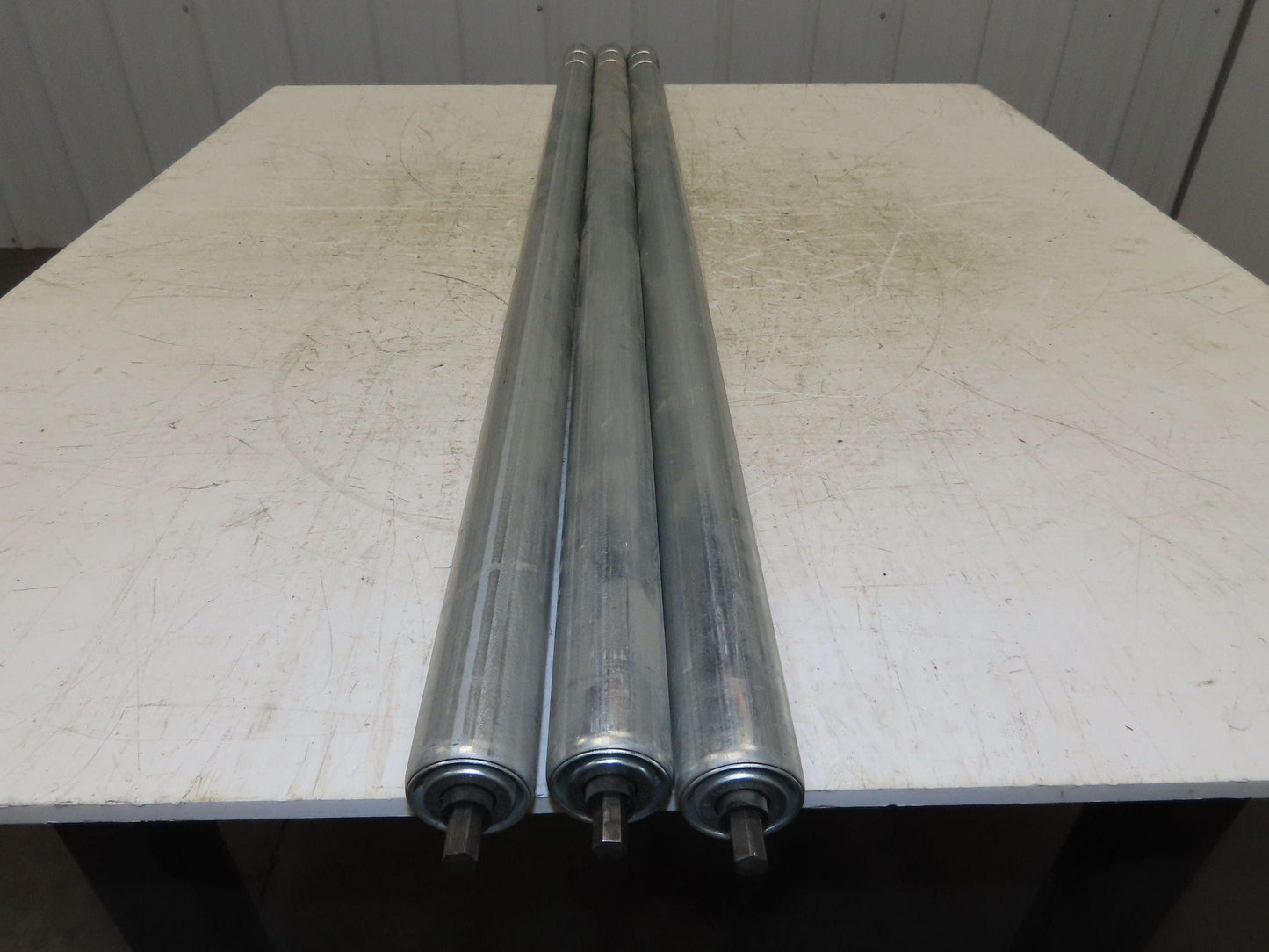 1.9" Conveyor Roller 52"BF Double Groove O-Ring Galvanized Steel Lot of 3