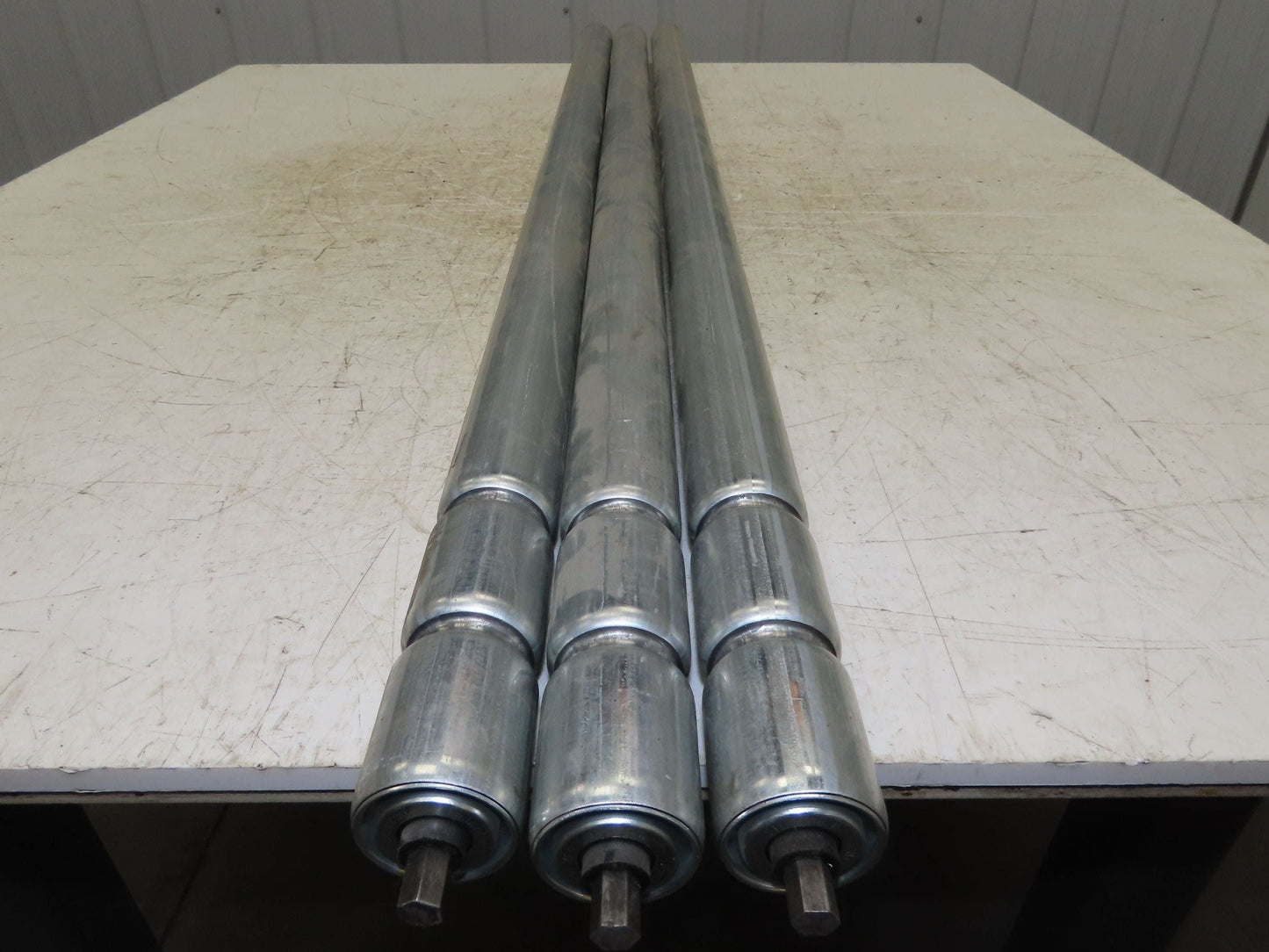 1.9" Conveyor Roller 52"BF Double Groove O-Ring Galvanized Steel Lot of 3