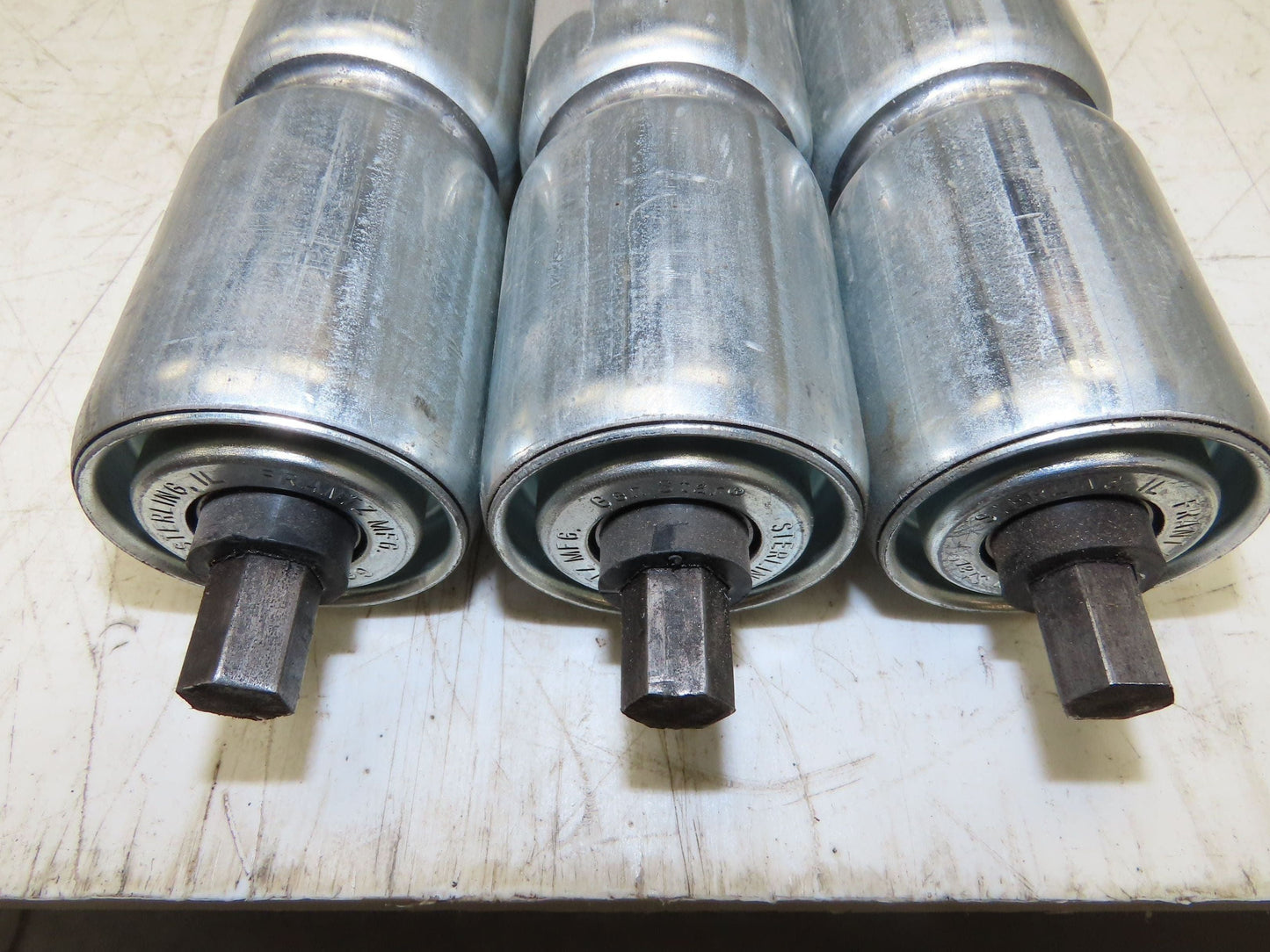 1.9" Conveyor Roller 52"BF Double Groove O-Ring Galvanized Steel Lot of 3