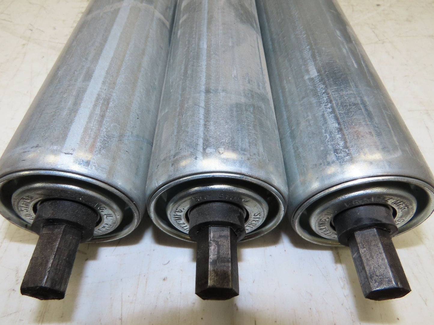 1.9" Conveyor Roller 52"BF Double Groove O-Ring Galvanized Steel Lot of 3
