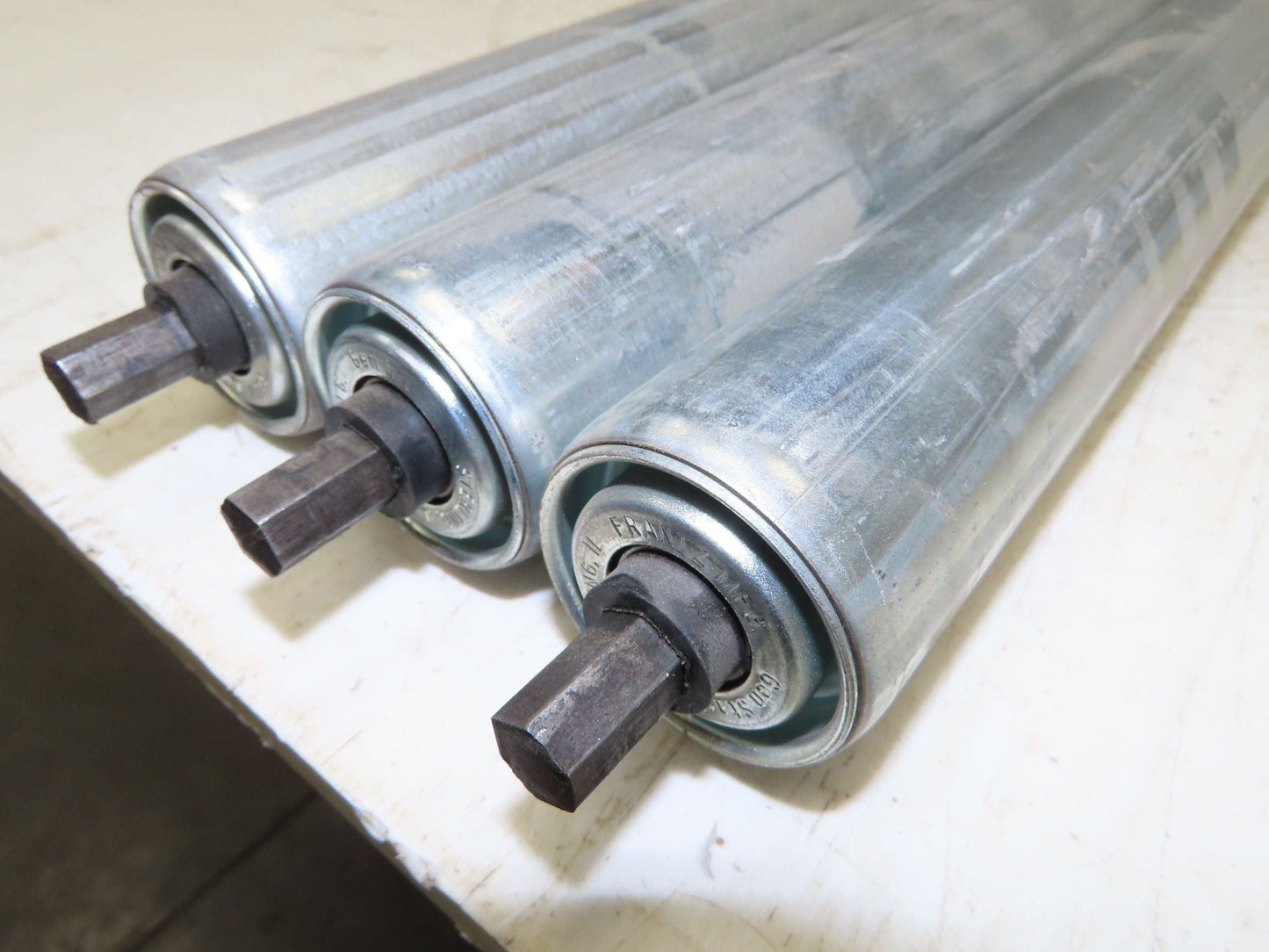 1.9" Conveyor Roller 52"BF Double Groove O-Ring Galvanized Steel Lot of 3