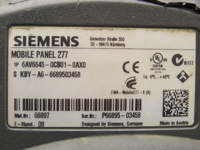 Siemens 6AV6645-0CB01-0AX0 HMI Simatic 277 Mobile Operator Panel Broken Casing