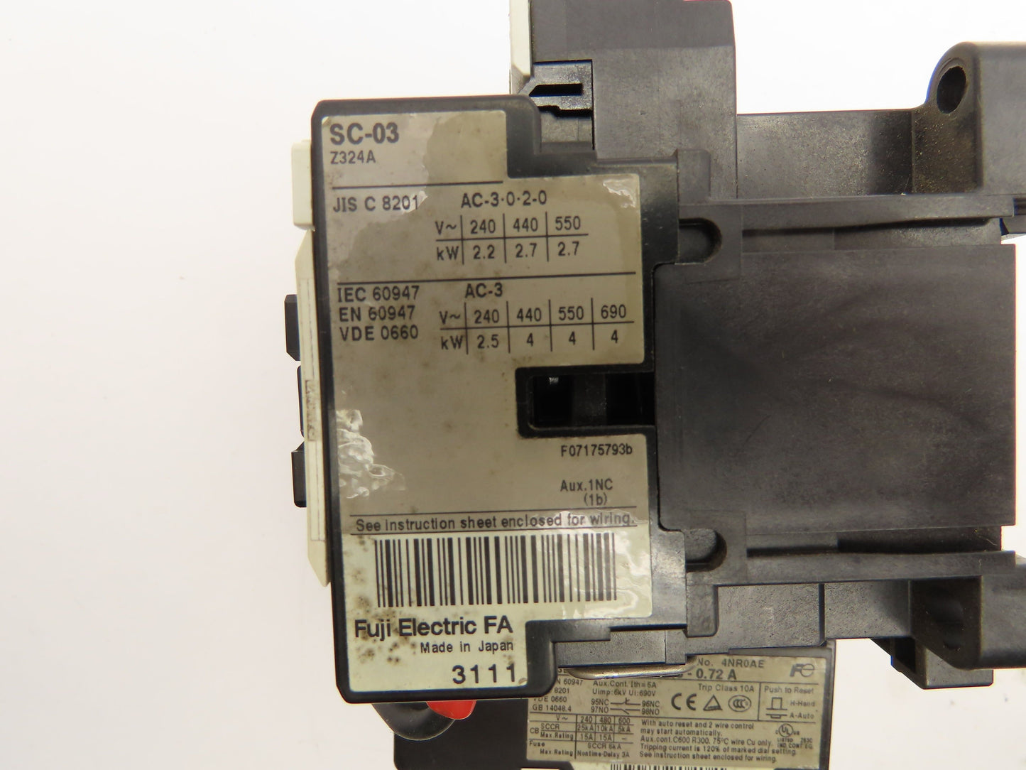Fuji Electric SC-03 Magnetic Contactor Overload Relay 110V Coil