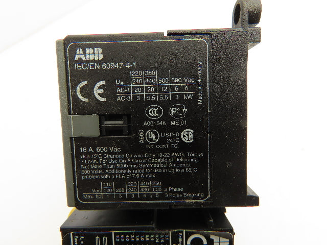 ABB VB7-30-01 Miniature Contactor Thermal Overload Relay 110V Coil