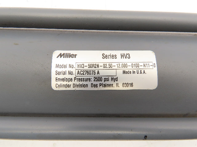 Miller HV3 Series Hydraulic Cylinder 2.5" Bore 12" Stroke 2500psi HV3-50R2N