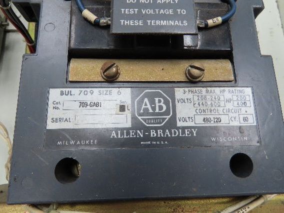 Allen Bradley 709-GAB1 Motor Starter 400Hp 480V NEMA Size 6 Kato Engineering