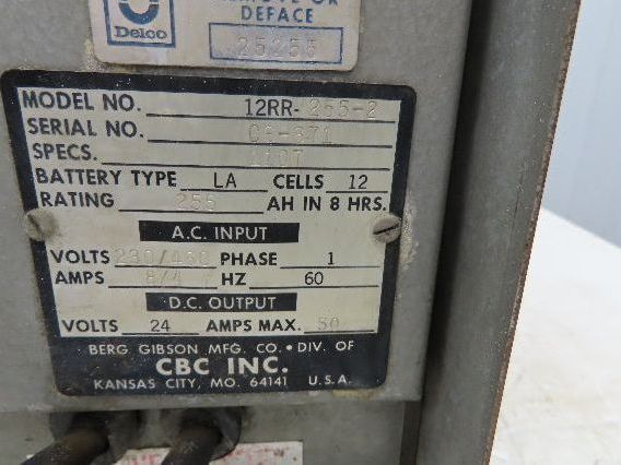 Chloride 12RR-255-2 Lift Truck Charger 24V 255AH LA 12 Cell Battery 230/460V