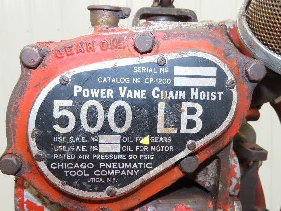 Chicago Pneumatic 1/4 Ton 500Lb Power Vane Air Chain Hoist 10' 3" Lift Pendant