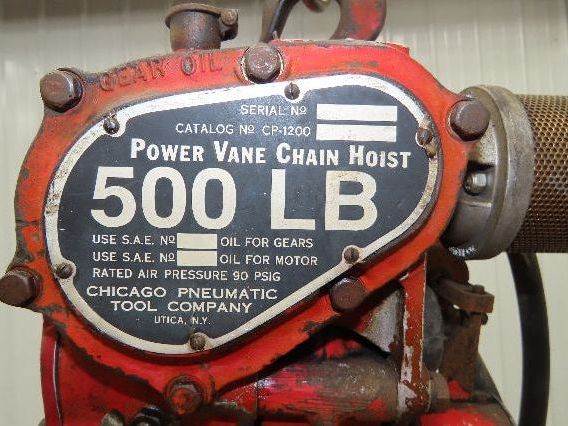 Chicago Pneumatic 1/4 Ton 500Lb Power Vane Air Chain Hoist 11' 2" Lift Pendant