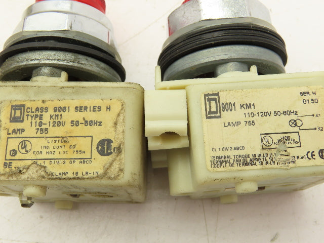 Square D KM1 LAMP 755 Red Pilot Indicator Light 30mm Lot of 6