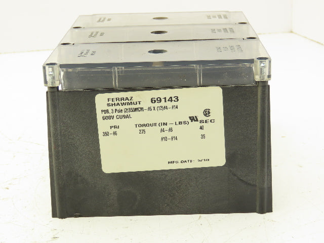 Ferraz Shawmut 69143 Power Distribution Block 3 Pole 600V