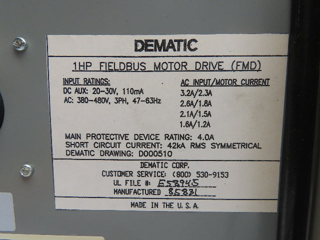 Dematic Manual Motor Circuit Breaker Contactor Disconnect Box 480V 140M-C2E-B40