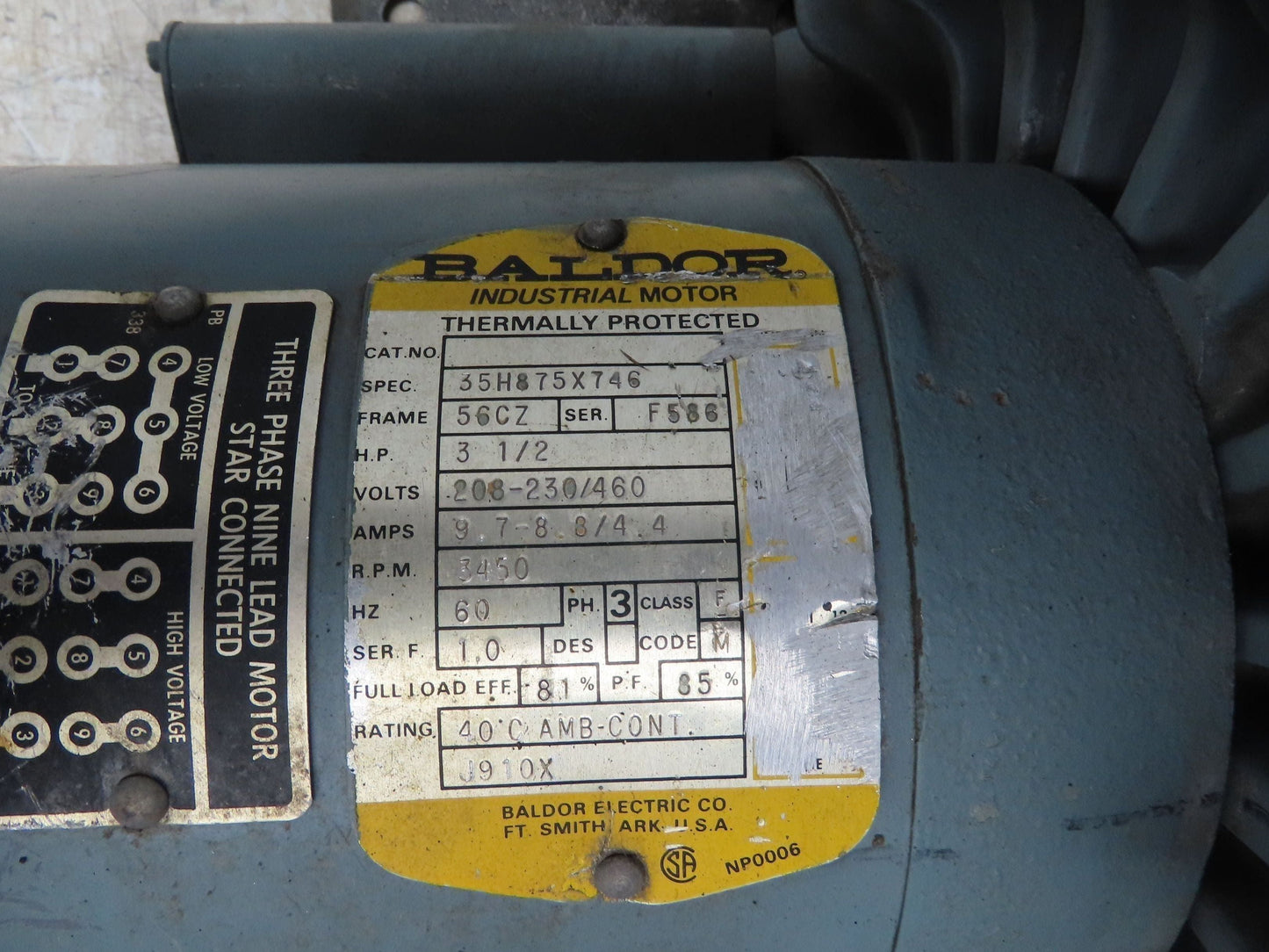 Baldor 35H875X746 Regenerative Blower Vacuum Pump 3.5Hp 3450rpm 230/460V 3PH