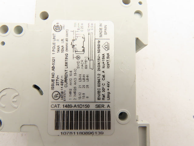 Allen Bradley 1489-A1D150 Circuit Breaker 1 Pole 15A Lot of 9