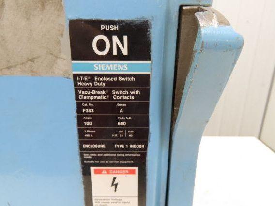 Siemens F353 I-T-E Heavy Duty Safety Disconnect Switch 100A 600V 3Ph Fused
