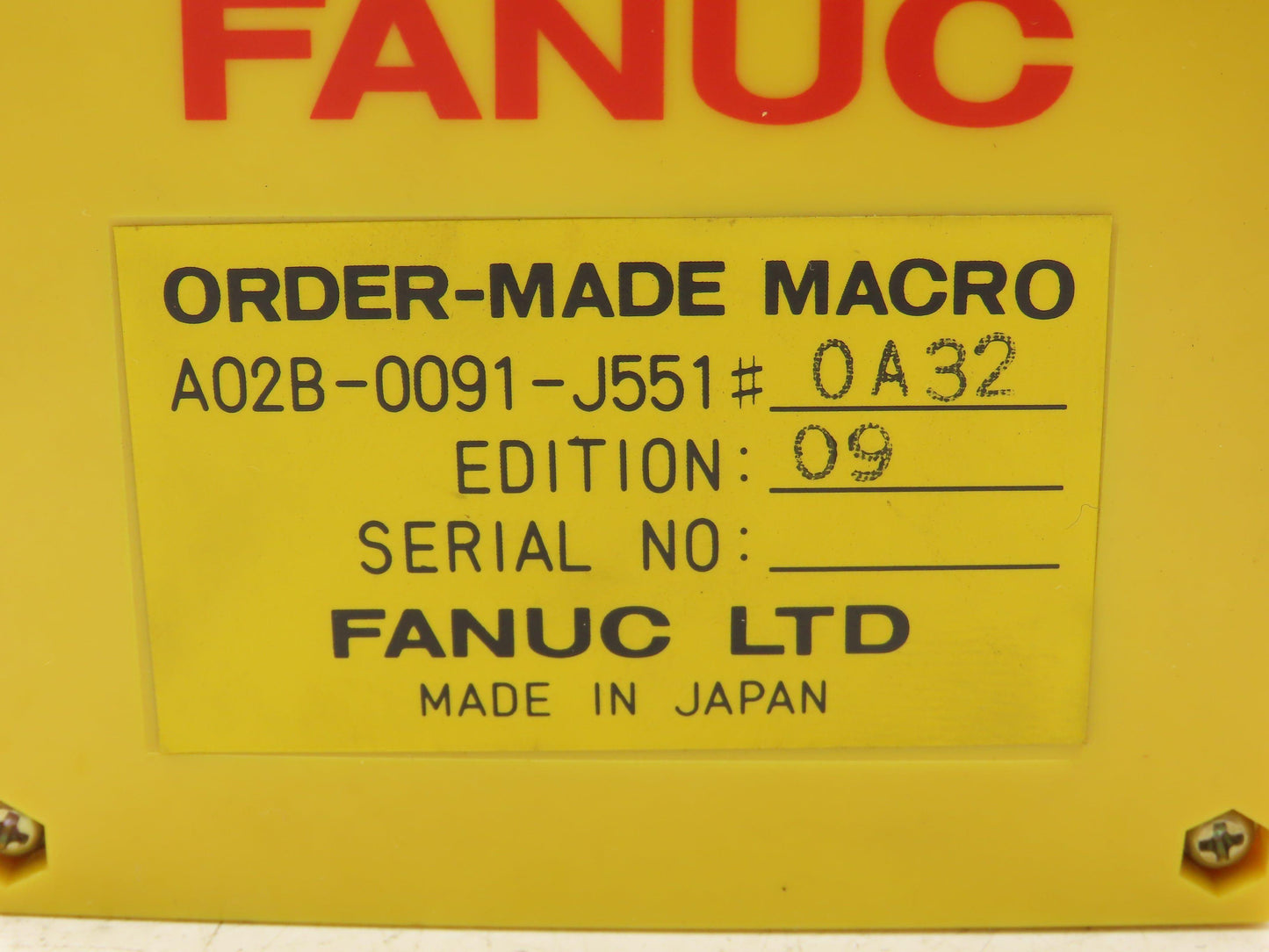 Fanuc A02B-0091-J551 PLC Macro Memory Module 09 Edition #0A32