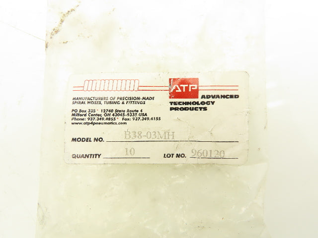 ATP B38-03MH Male Straight Fitting 3/8" Push Tube 3/8" Male NPT Brass Lot of 10
