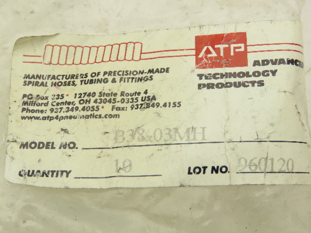 ATP B38-03MH Male Straight Fitting 3/8" Push Tube 3/8" Male NPT Brass Lot of 10