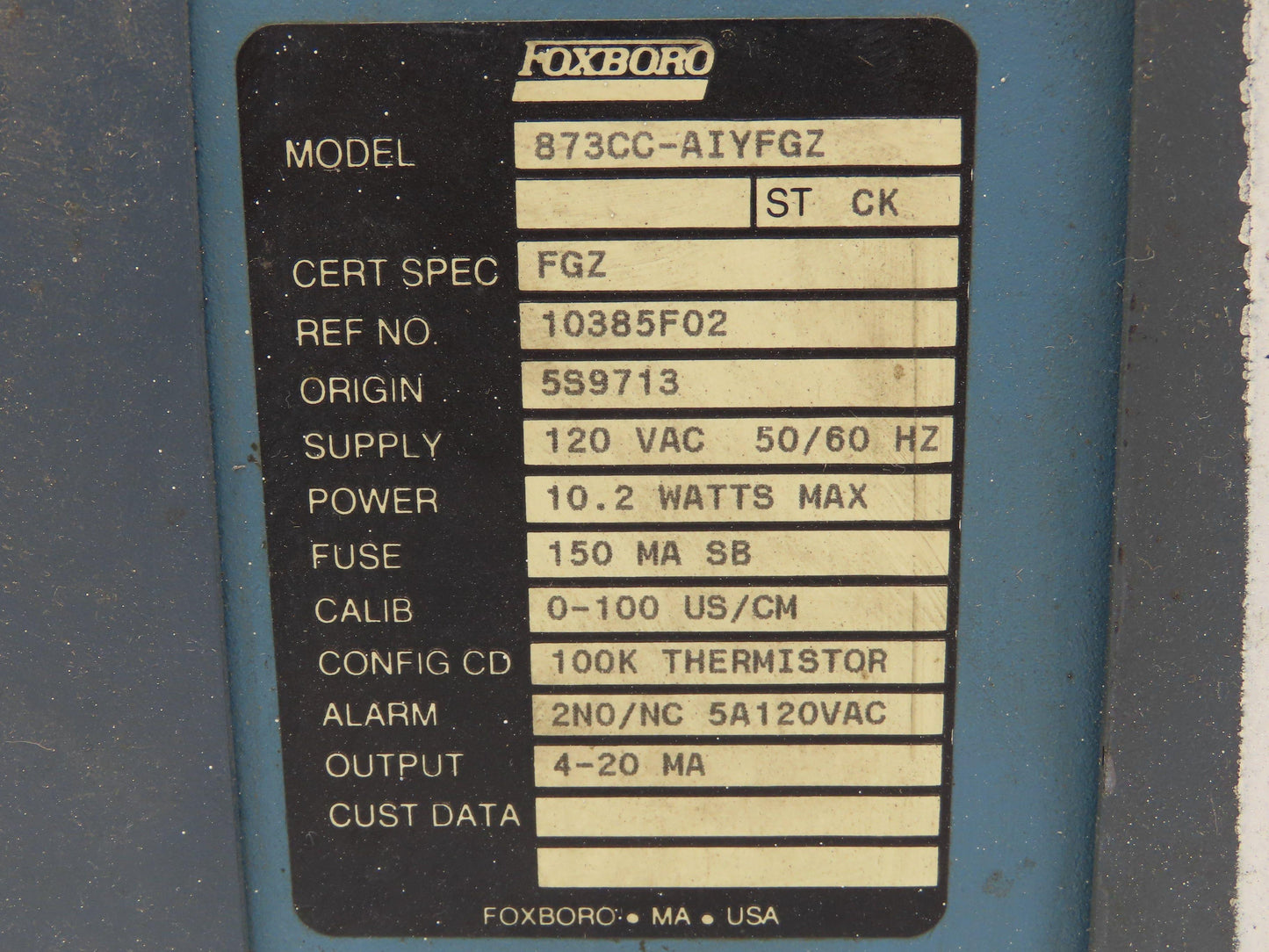 Foxboro 873CC Electrochemical Contacting Conductivity Analyzer 873CC-AIYFGZ