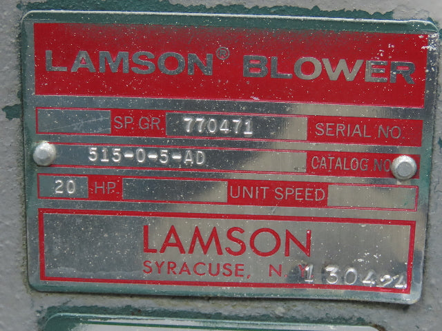 Lamson 515-0-5-AD Multistage Centrifugal Blower 20HP Gardner Denver 3500RPM 480V