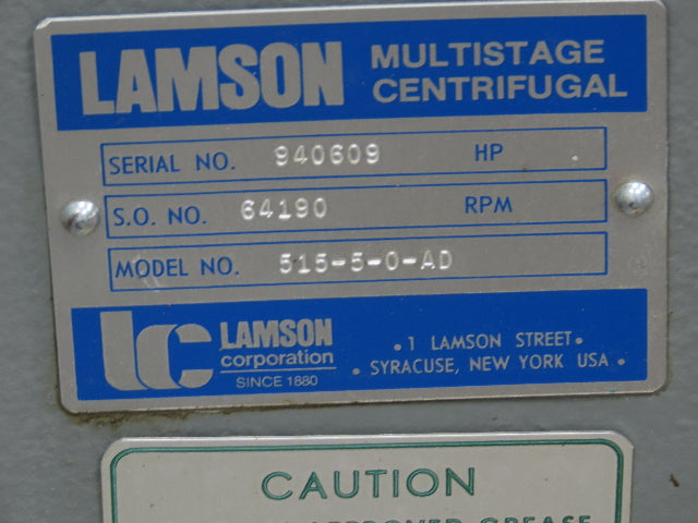 Lamson 515-5-0-AD Multistage Centrifugal Blower 40Hp 230/460V 3500RPM Haz Loc