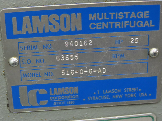Lamson 516-0-6-AD Multistage Centrifugal Blower 25Hp 230/460V 3Ph 3500RPM