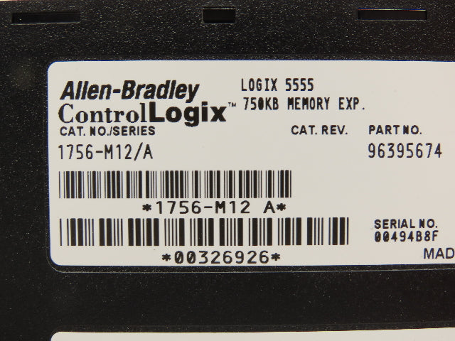 Allen Bradley 1756-L55 Logix Pac Processor Control Logix 750kb Memory 1756-M12/A