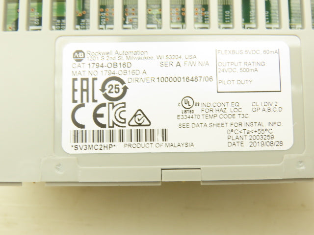 Allen Bradley 1794-OB16D Flex 16-Point 24VDC Source Output Ser A Diagnostic