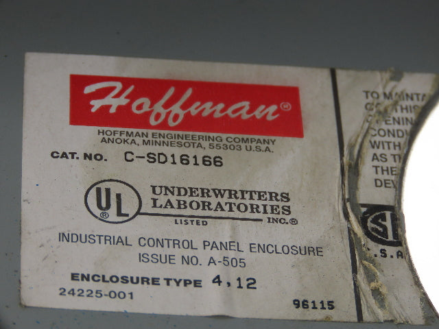 Hoffman C-SD16166 Electrical Box Enclosure 16x16x6" Wall Mount Backplate