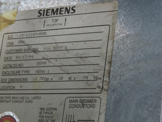 Siemens F2 Electrical Main Distribution Panel Panelboard 480V 800A Main Fused
