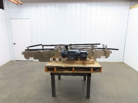 Arrowhead 3.25" Tabletop Stainless Bottle Conveyor 2-Belt Transfer 78" Drive 3PH