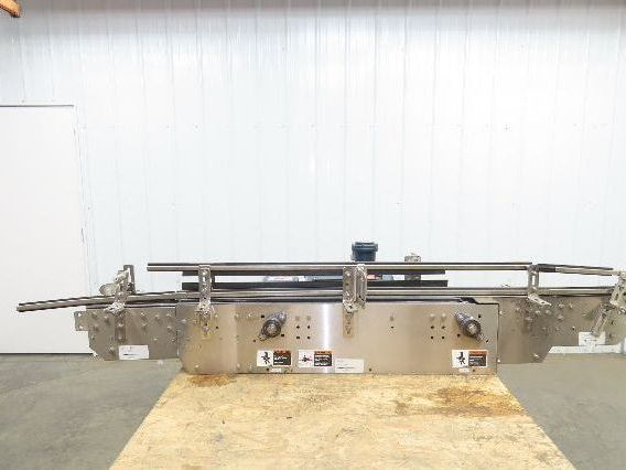 Arrowhead 3.25" Tabletop Stainless Bottle Conveyor 2-Belt Transfer 78" Drive 3PH