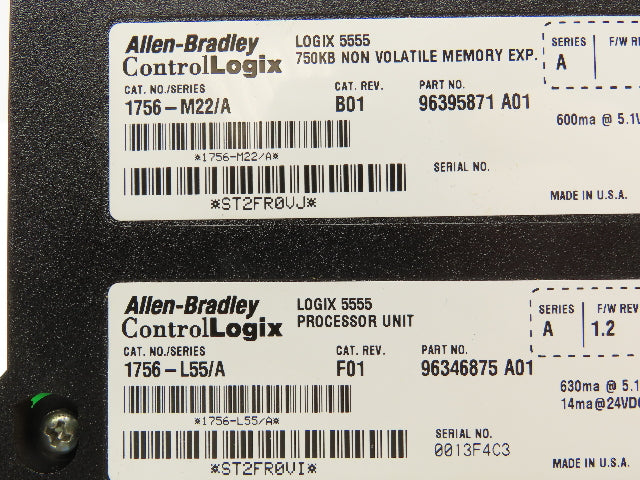 Allen Bradley 1756-L55 Control Logix 5555 Processor Unit 750KB M22 Memory