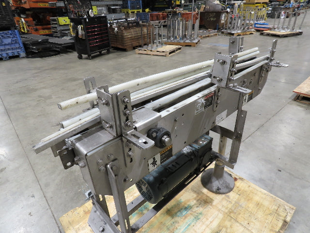 Arrowhead 3.25" Tabletop Stainless Bottle Conveyor 2-Belt Transfer 48" Drive