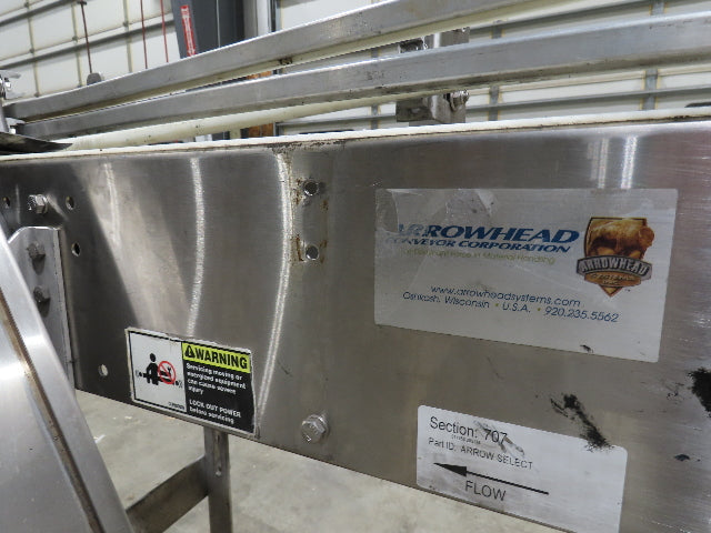 Arrowhead 3.25" Tabletop Stainless Bottle Conveyor 2-Belt Transfer 48" Drive