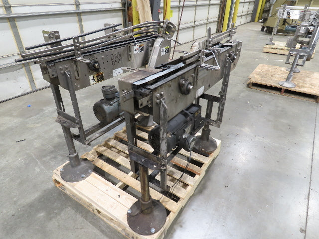 Arrowhead 3.25" Tabletop Stainless Bottle Conveyor 2-Belt Transfer 48" Drive