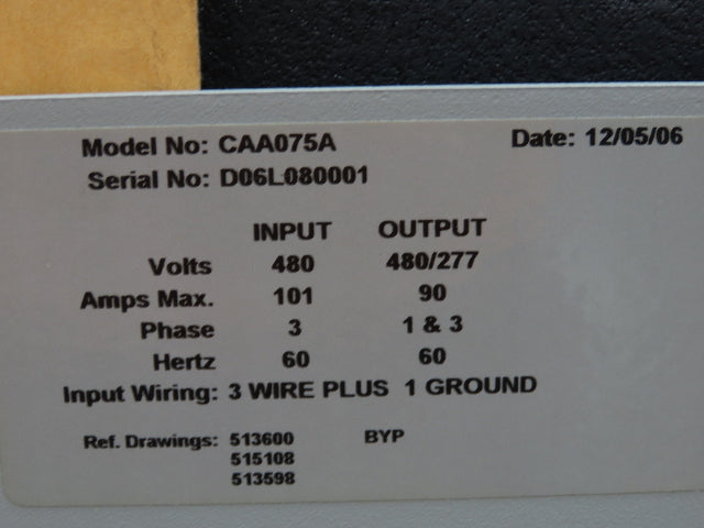 Emerson CAA075A Liebert Datawave Magnetic Synthesizer 75kva HV 480 LV 480Y/277