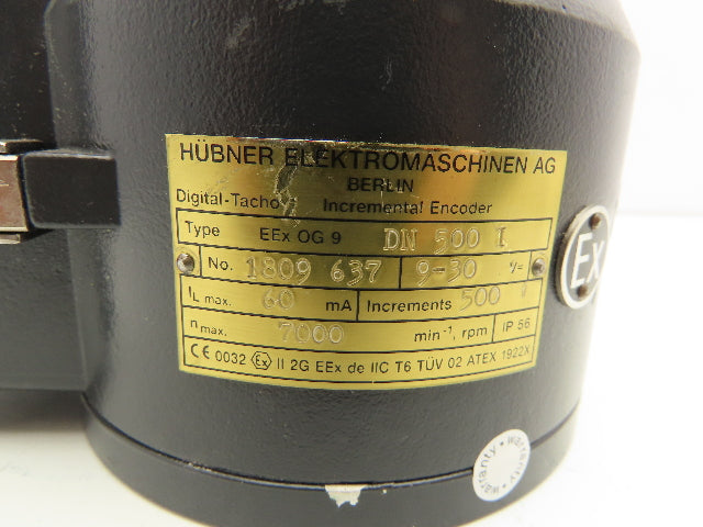 Hubner EEX-OG-9-DN-500-I Rotary Incremental Encoder 7000 RPM 9-30V 1/2" Shaft