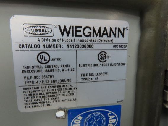 Wiegmann N412303008C Electrical Enclosure Control Panel 30x30x8" Backplate