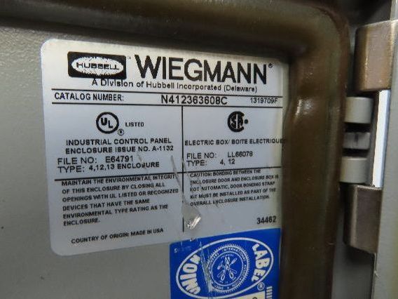 Wiegmann N412363608C Electrical Enclosure Control Panel 36x36x8" Backplate