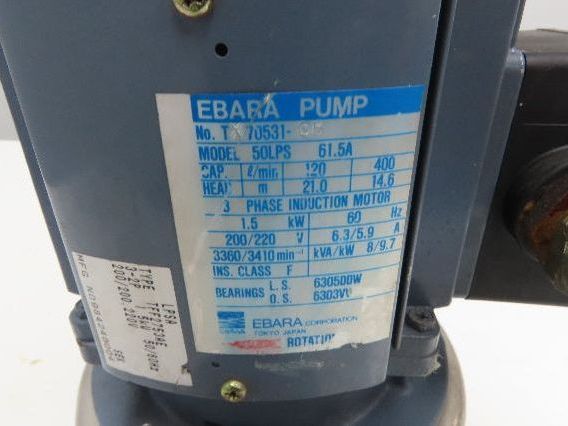 Ebara 50LPS Stainless In-line Centrifugal Pump 105gpm 220V 3PH 2" Threaded DN50