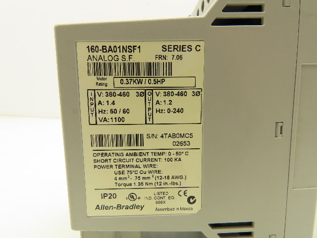 Allen Bradley 160-BA01NSF1 Variable Speed AC Drive VFD .5Hp 480V 3PH Lot of 2