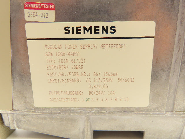 Siemens 6EW1380-4AB01 Power Supply 24VDC 10A 115/230VAC 1PH