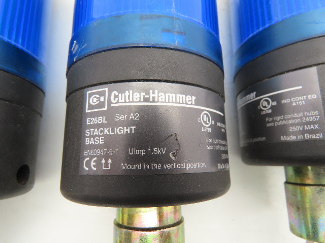 Cutler-Hammer E26BL Stack Light Base Blue E26 Ser A2 Bulb Lot of 4