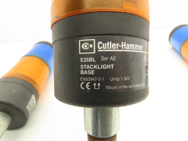 Cutler-Hammer E26BL Stack Light Base Amber, Blue E26 Ser A2 Bulb Lot of 3
