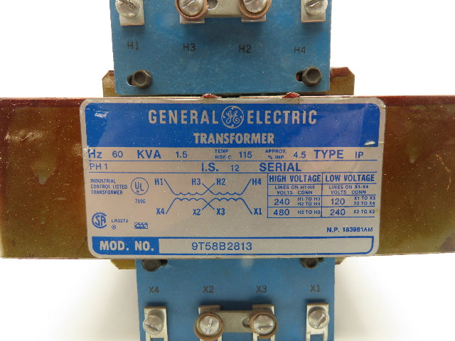 GE General Electric 9T58B2813 Transformer 1.5kva HV 240/480V LV 120/240V 1PH